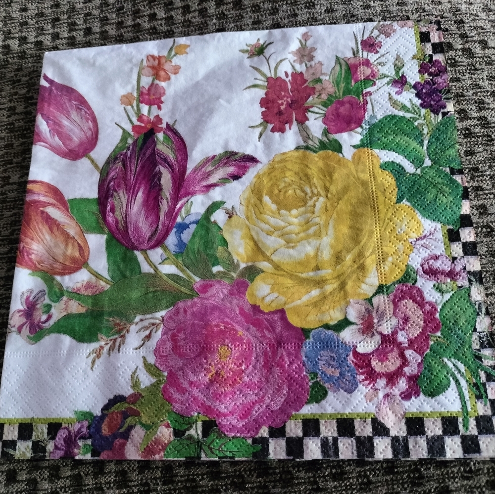 Mackenzie Childs dinner napkin Flower Garden Set of Two